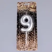 Свеча в торт &laquo;Европейская&raquo;, цифра 9, 6 см, серебро