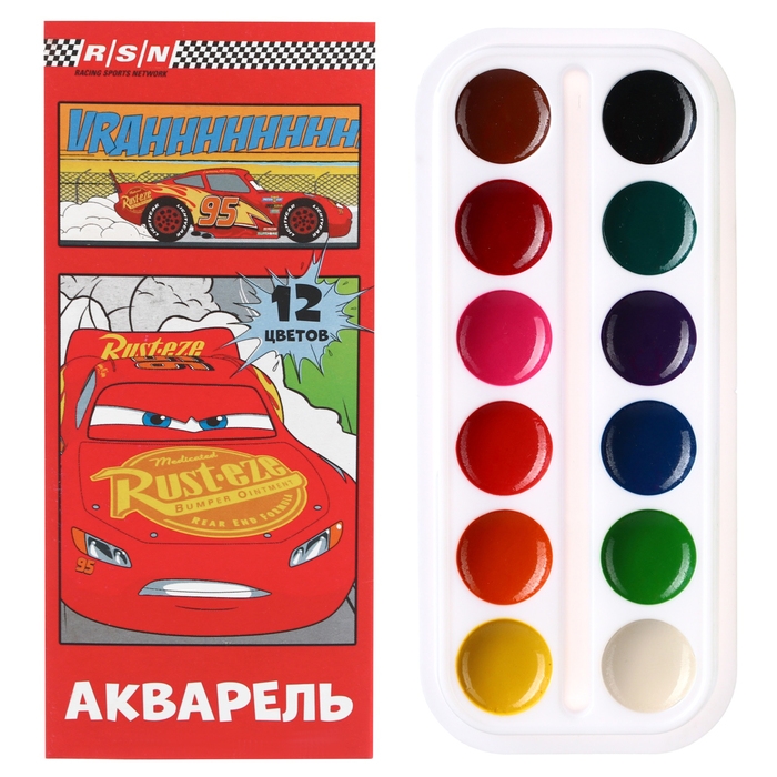 Акварель медовая &laquo;Тачки&raquo;, 12 цветов, в картонной коробке, без кисти