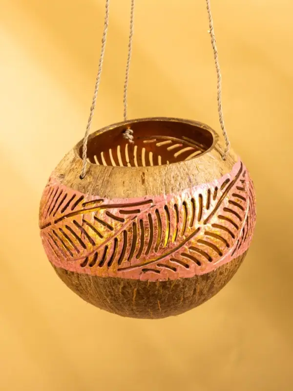 Подсвечник подвесной из кокоса, 11-13 см, розово-золотой