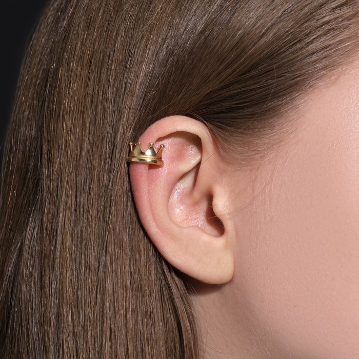 Серьга &laquo;Кафф&raquo; корона, цвет золото