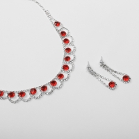 Набор 2 предмета: серьги, колье &laquo;Листопад&raquo; кружочки, цвет красно-белый в серебре, 32 см