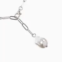 Цепь с бусиной "Жемчужина", вытянутое звено, цвет белый в серебре