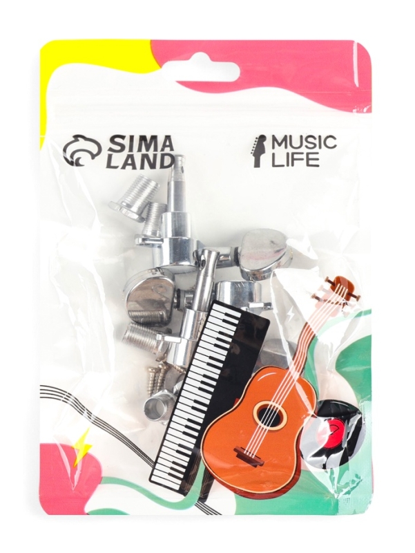 Комплект одиночной колковой механики Music Life, серебристые, 3+3