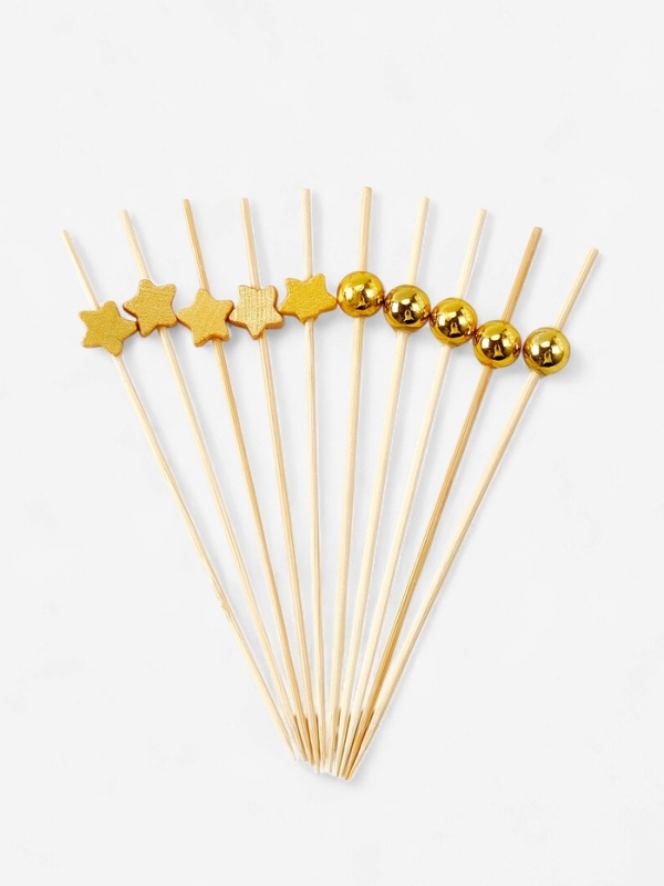 Шпажки для канапе &laquo;Звезды и Бусины&raquo; бамбук, цвет золото, 100 шт.