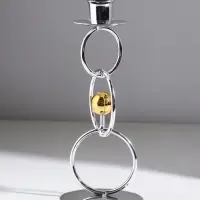 Подсвечник металл на 1 свечу "Кольца и шарики" серебро с золотом d=2,5 см 9х9х22 см