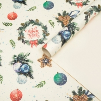 Новый год. Бумага упаковочная крафт "Венки",1 лист , 70 х 100 см Новый год. Бумага упаковочная крафт "Венки",1 лист , 70 х 100 см
