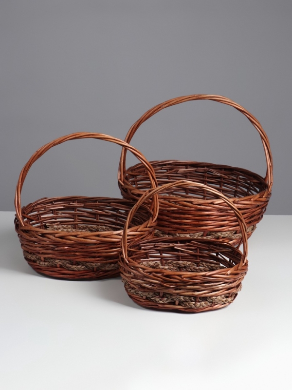 Набор корзин плетёных, овальные 3 шт. L: 36&times;29 см, Н 13 см, Н с ручкой 37 см.M: 30&times;24/ 11H/ 30THS: 25&times;19/ 9H