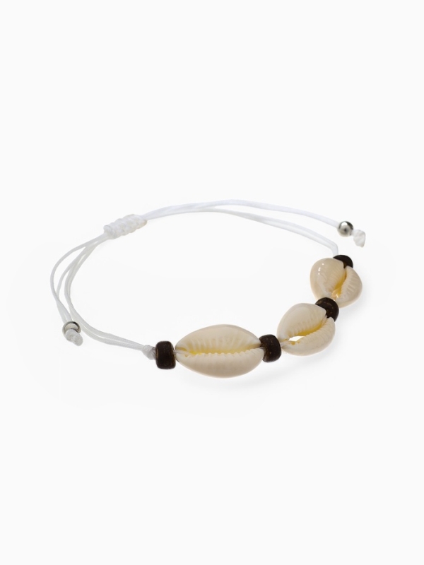 Браслет &laquo;Ракушка&raquo; на нити, кокос, белый в серебре