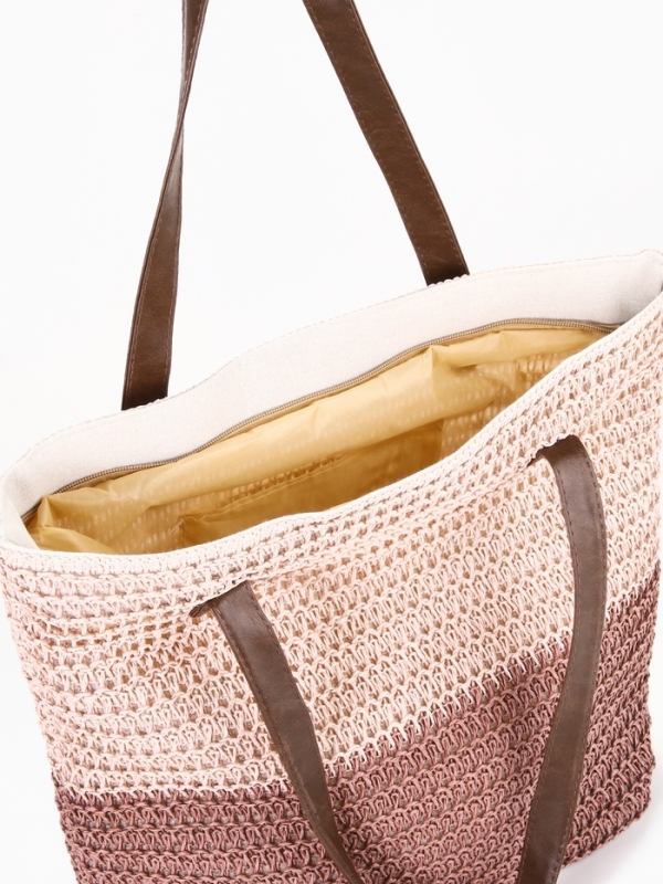 Сумка пляжная Полосы, 45*12*38, отд на молнии, подкладка, пудра/розовый Сумка пляжная Полосы, 45*12*38, отд на молнии, подкладка, пудра/розовый