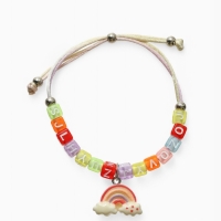 Браслет детский "Выбражулька" на затяжке, радуга с бусинами, цветной