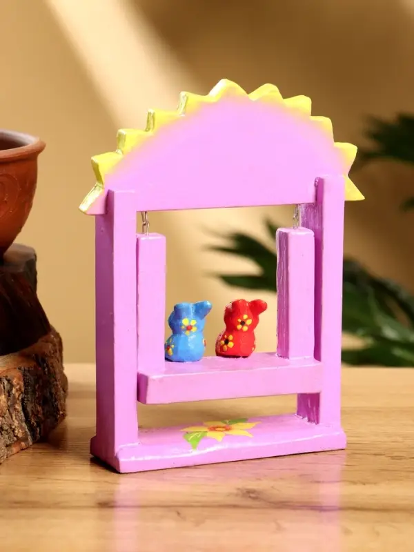 Сувенир &laquo;Зайки на качелях&raquo;, 11&times;5.4&times;14.4 см, дерево, сиреневый