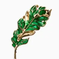 Брошь "Перо" прозрачное, цвет зелёно-белый в золоте