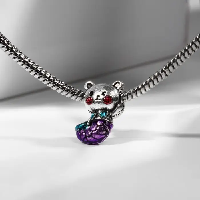 Шарм &laquo;Мишка&raquo; русалка, цветной в чернёном серебре