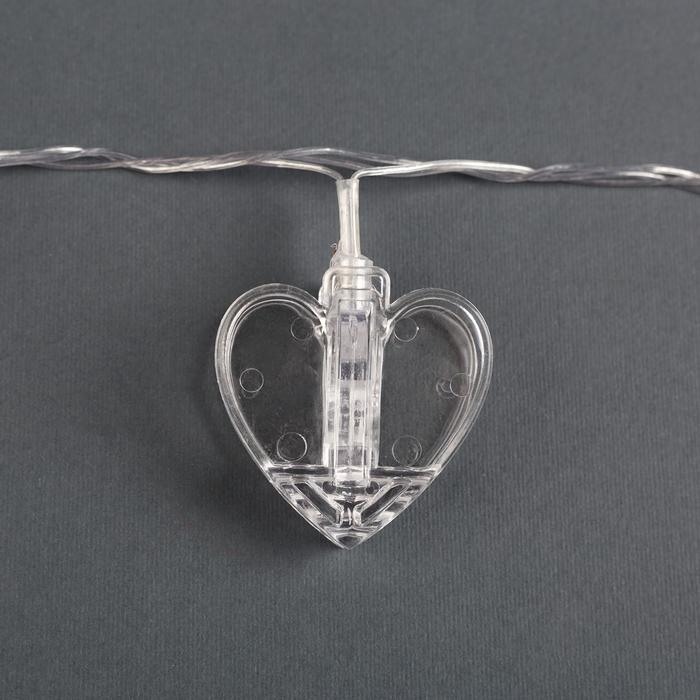 Гирлянда &laquo;Нить&raquo; 4.5 м с насадками &laquo;Прищепки-сердце&raquo;, IP20, прозрачная нить, 20 LED, свечение тёплое белое, 220 В