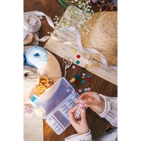 Набор баночек для рукоделия, 25 шт, d = 2,3 / 2,7 см, в контейнере со съёмными ячейками, 19 &times; 9,5 &times; 3,5 см, цвет прозрачный