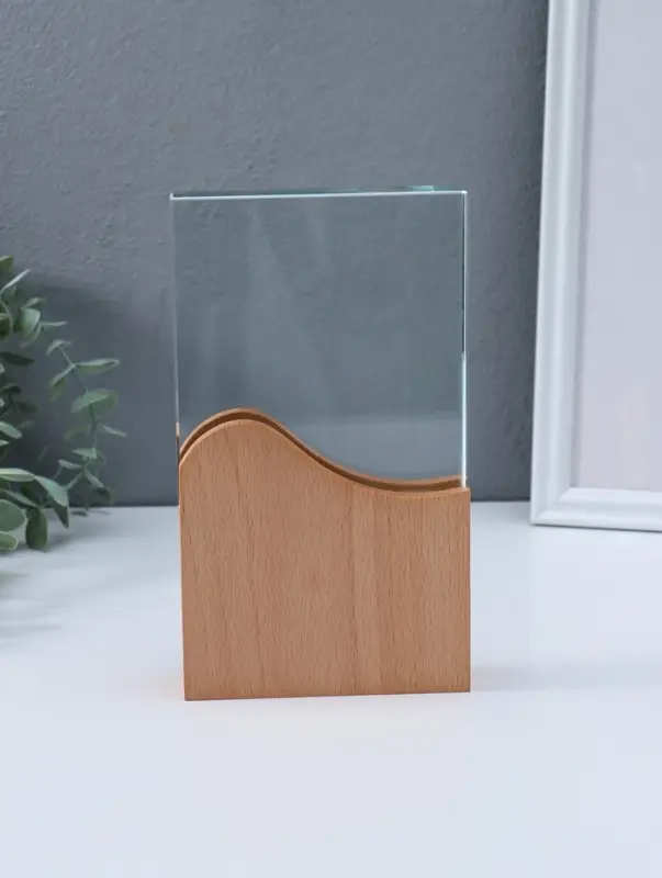 Стела наградная стекло, дерево "Волна" верх 12,3х12,2 см низ 12,3х12 см 3,5х12х21,3 см