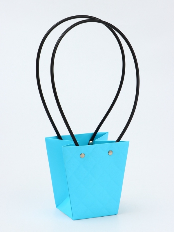 Сумка для цветов тиснение голубой влагостойкая, 12x12-8x8-12.5 см