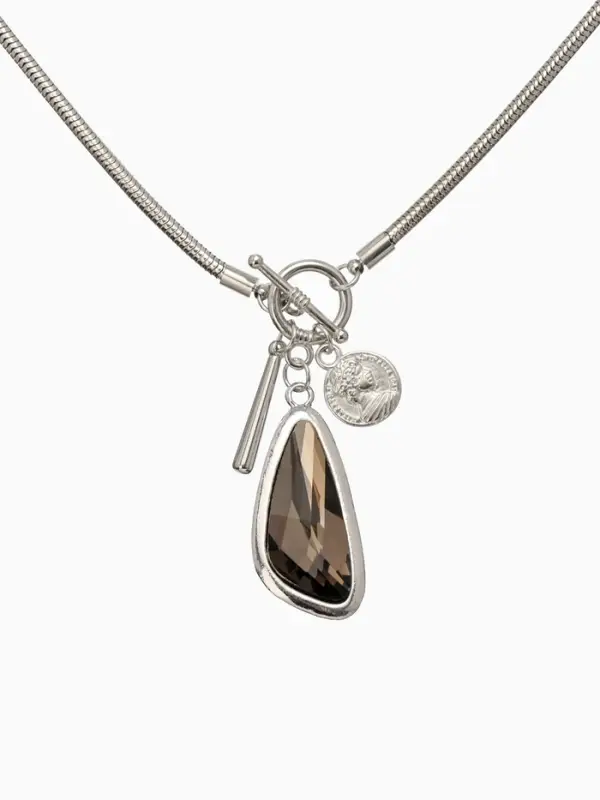 Кулон на цепочке "Стиль" капля, цвет серый в серебре