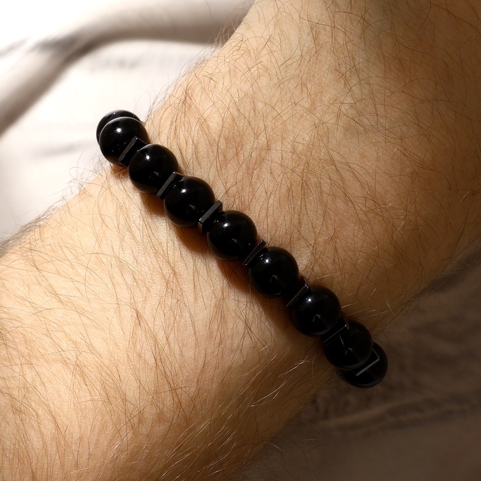 Браслет шар №10 через гематит &laquo;Агат чёрный&raquo;, d=5,5 см