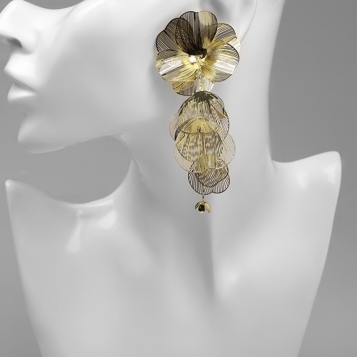 Серьги висячие &laquo;Цветок&raquo; каталея, цвет золото, 10см