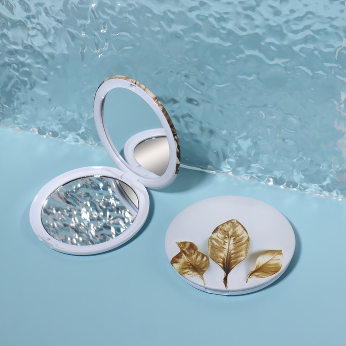 Зеркало складное &laquo;Листья&raquo;, d = 7,5 см, с увеличением, рисунок МИКС