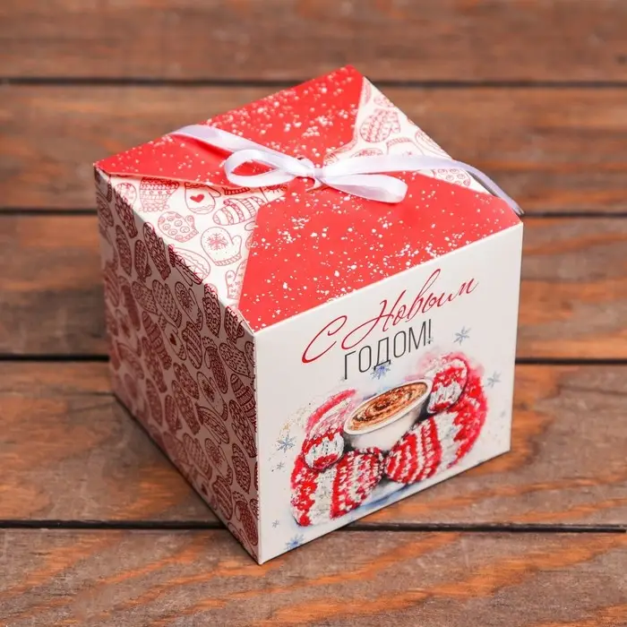 Коробка складная, подарочная новогодняя &laquo;Поздравление&raquo; 12&times;12&times;12 см