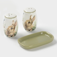 Набор для специй Доляна &laquo;Зайка&raquo;, керамика, 2 предмета: солонка, перечница 130 мл, 11.5&times;6.2&times;8.8 см, белый