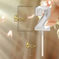 Свеча в торт на шпажке &laquo;Алмаз&raquo;, цифра 2, серебряная, 5&times;2.6 см