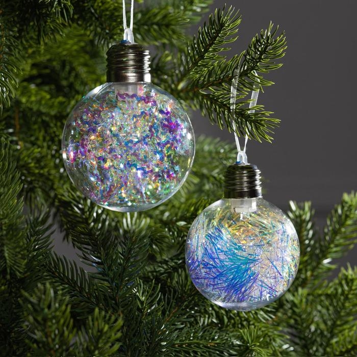 Набор ёлочных шаров &laquo;Блестящие&raquo; 2 шт., батарейки, 1 LED, свечение RGB
