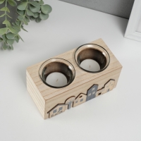 Подсвечник дерево на 2 свечи "Домики" d=4 см 7,7х15,5х8 см