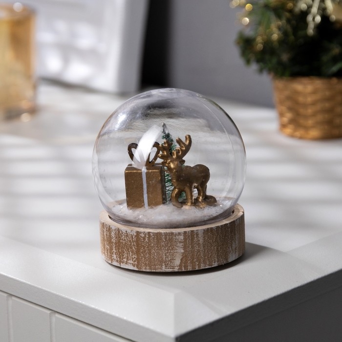 Светодиодная фигура &laquo;Шар с оленем&raquo; 8 &times; 8.5 &times; 8 см, дерево, пластик, батарейки AG13х3 (в комплекте), свечение тёплое белое