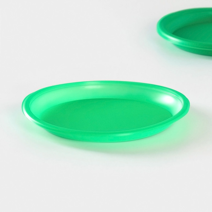 Тарелки пластиковые одноразовые, d= 21 см, цвет зелёный, 12 шт/уп Тарелки пластиковые одноразовые, d= 21 см, цвет зелёный, 12 шт/уп