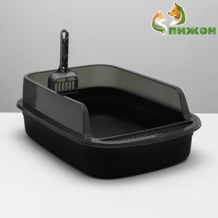 Туалет с прозрачными бортами с совком и фильтром, 50 х 34 х 18 см, чёрный Туалет с прозрачными бортами с совком и фильтром, 50 х 34 х 18 см, чёрный