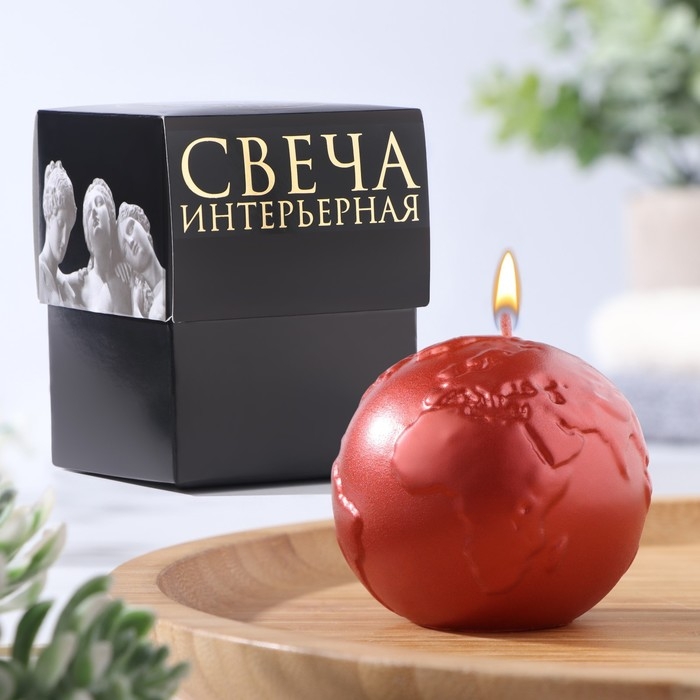 Свеча фигурная "Шар. Планета", 6х5,5 см, красный, в коробке