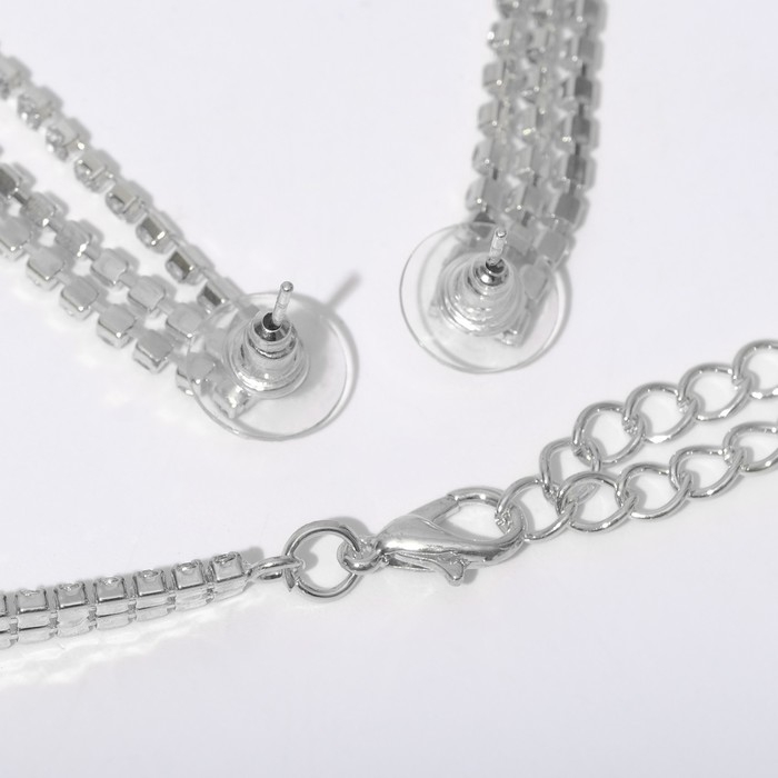 Набор 2 предмета: серьги, колье &laquo;Лёд&raquo; дорожка с лесенкой, цвет белый в серебре, 39 см