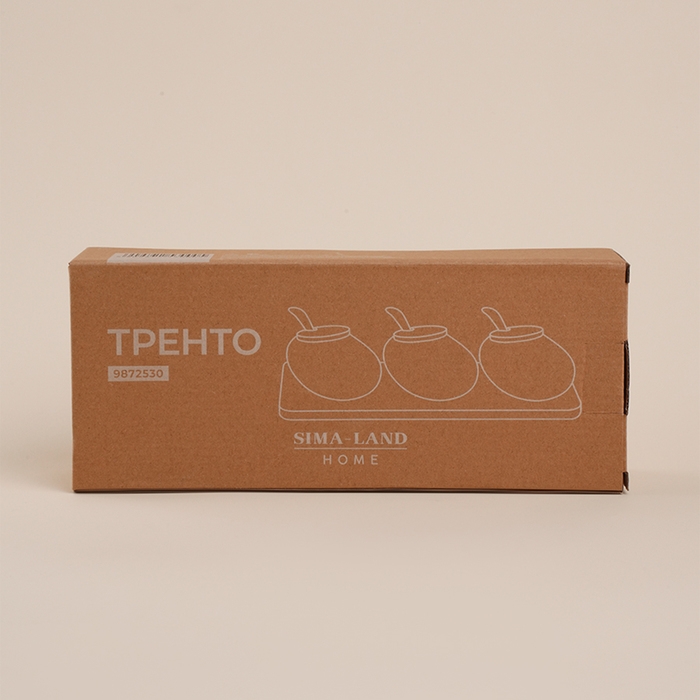 Набор банок фарфоровых с ложкой для сыпучих продуктов на подставке SL Home &laquo;Тренто&raquo;, 7 предметов: 3 банки 150 мл, подставка, 3 ложки