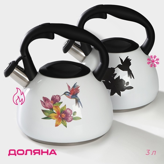 Чайник со свистком из нержавеющей стали Доляна &laquo;Колибри&raquo;, 3 л, с индикатором нагрева
