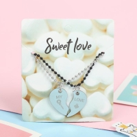 Кулоны &laquo;Неразлучники&raquo; стальные, love, цвет чёрно-серебряный, 45 см