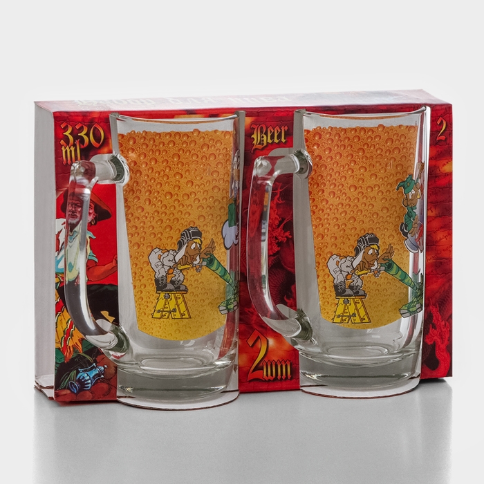 Набор пивных кружек &laquo;Приколисты&raquo;, 330 мл, в подарочной упаковке, 2 шт, рисунок МИКС