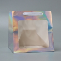 Пакет для торта с квадратным дном и окном, голографический, 20 х 20 х 20 см