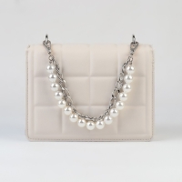 Цепочка для сумки, с жемчугом, d = 13 &plusmn; 1 мм, 2,3 &times; 16 &times; 11,5 мм, 29 &plusmn; 1 см, цвет серебряный