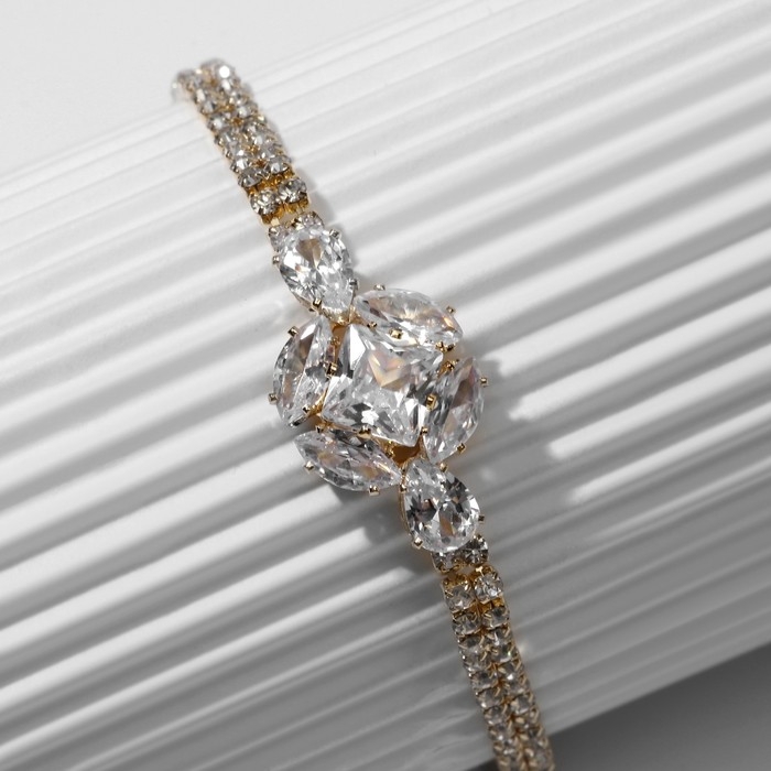 Браслет со стразами &laquo;Циркон&raquo; изыск, круг, цвет белый в розовом золоте, L=15см