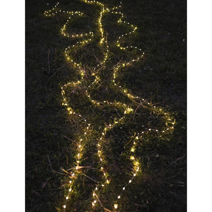 Гирлянда &laquo;Нить&raquo; 10 м роса, IP44, серебристая нить, 100 LED, свечение тёплое белое, 2 режима, солнечная батарея