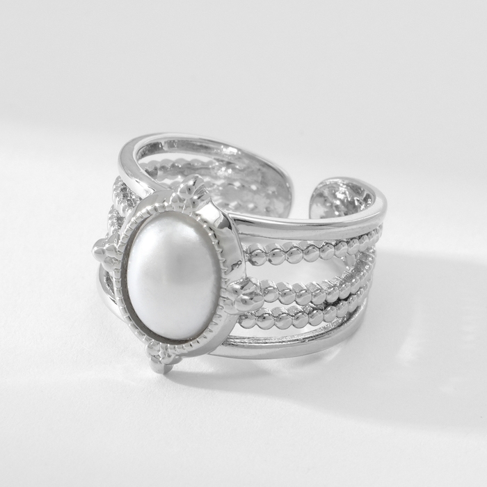 Кольцо с жемчугом &laquo;Богема&raquo; цвет белый в серебре, безразмерное