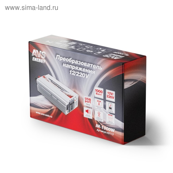 Преобразователь напряжения автомобильный AVS 12/220 В, 1000 Вт Преобразователь напряжения автомобильный AVS 12/220 В, 1000 Вт