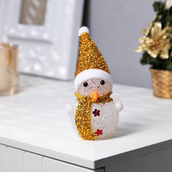 Ёлочная игрушка &laquo;Золотистый снеговичок&raquo; 8 см, батарейки AG13 (в комплекте), свечение мульти (RGB)
