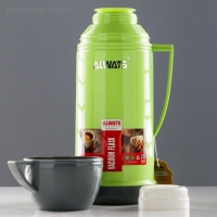 Термос 1 л, со стеклянной колбой, сохраняет тепло 10 ч, микс