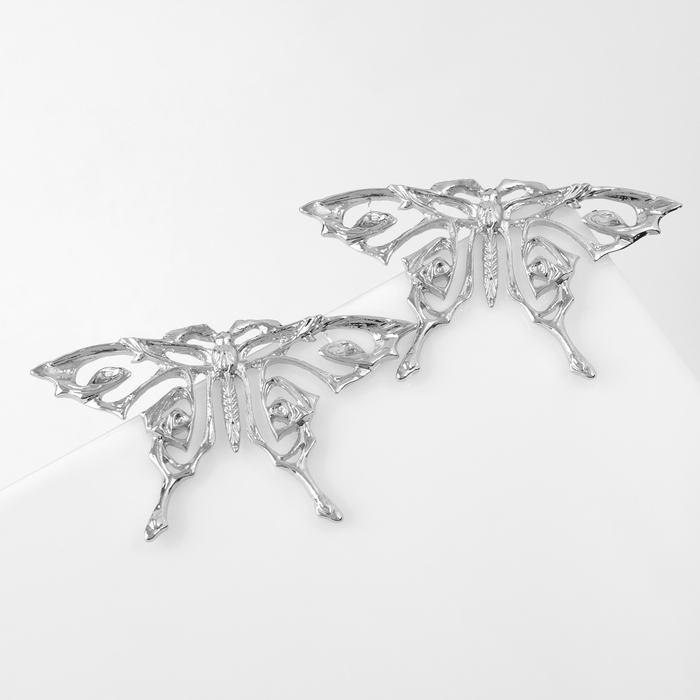 Серьги металл &laquo;Бабочка&raquo; ажурная, цвет серебро