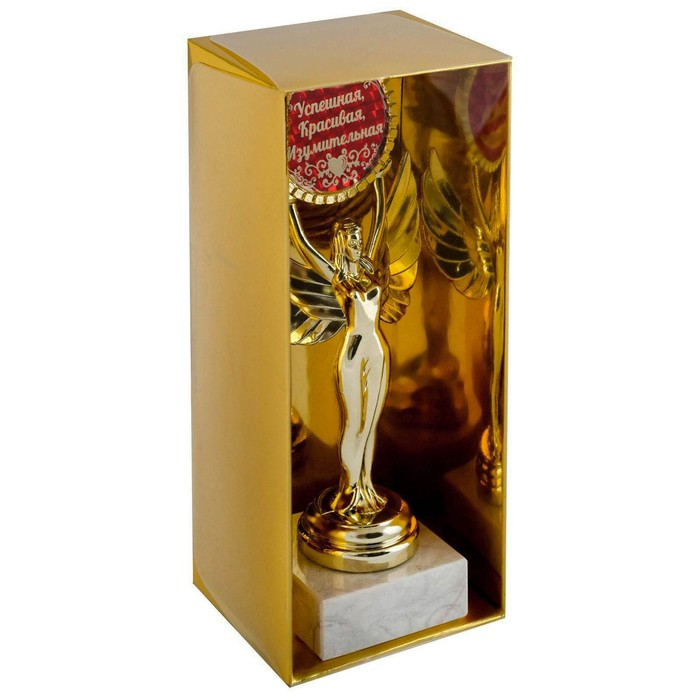 Кубок наградная фигура Ника с вкладышем &laquo;Успешная, красивая, изумительная&raquo;, пластик, подставка камень, золото, 18 х 7 см
