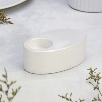 Подсвечник "Узкий овал. Мрамор" из гипса,11,5х7х4см,белый перламутр Подсвечник "Узкий овал. Мрамор" из гипса,11,5х7х4см,белый перламутр